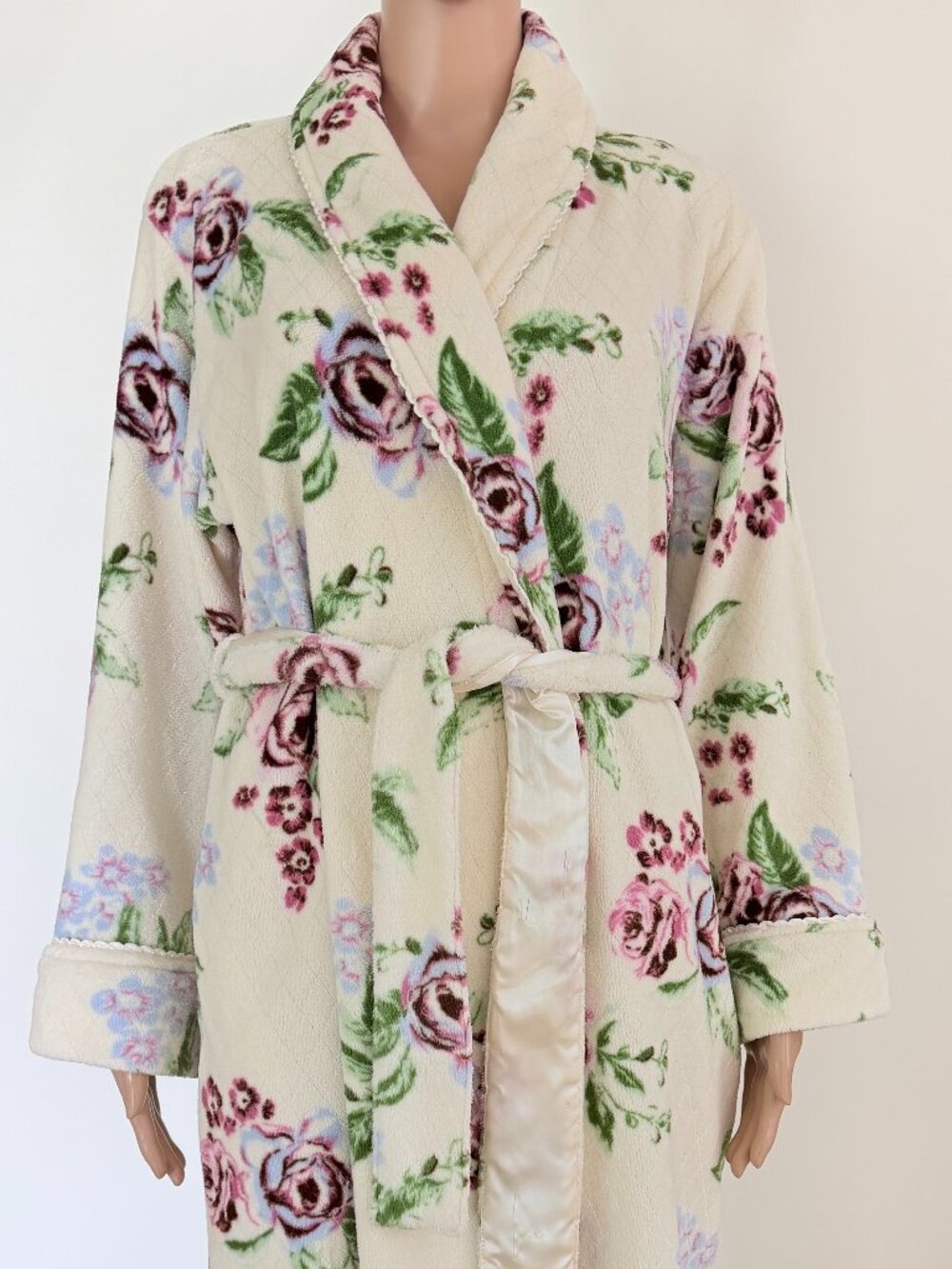 Oscar de la Renta Multicolor Floral Plush Fleece Robe Size S/M - Picture 7 of 10